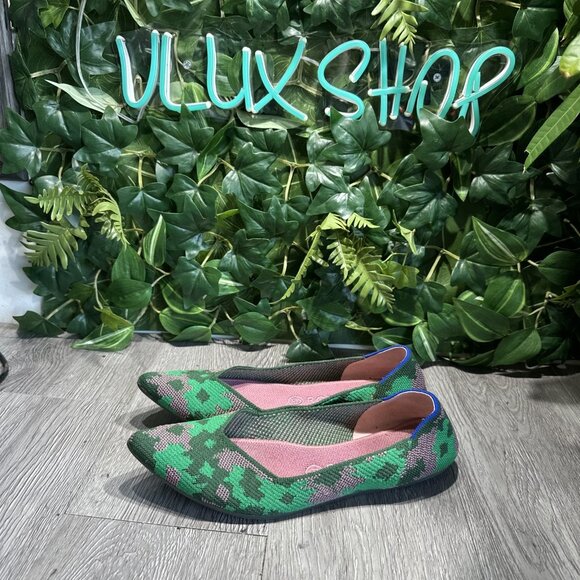Rothy’s THE POINT Green Pink Camo Knit Pointed Toe Slip On Flats Women’s Size 10 - Picture 4 of 9